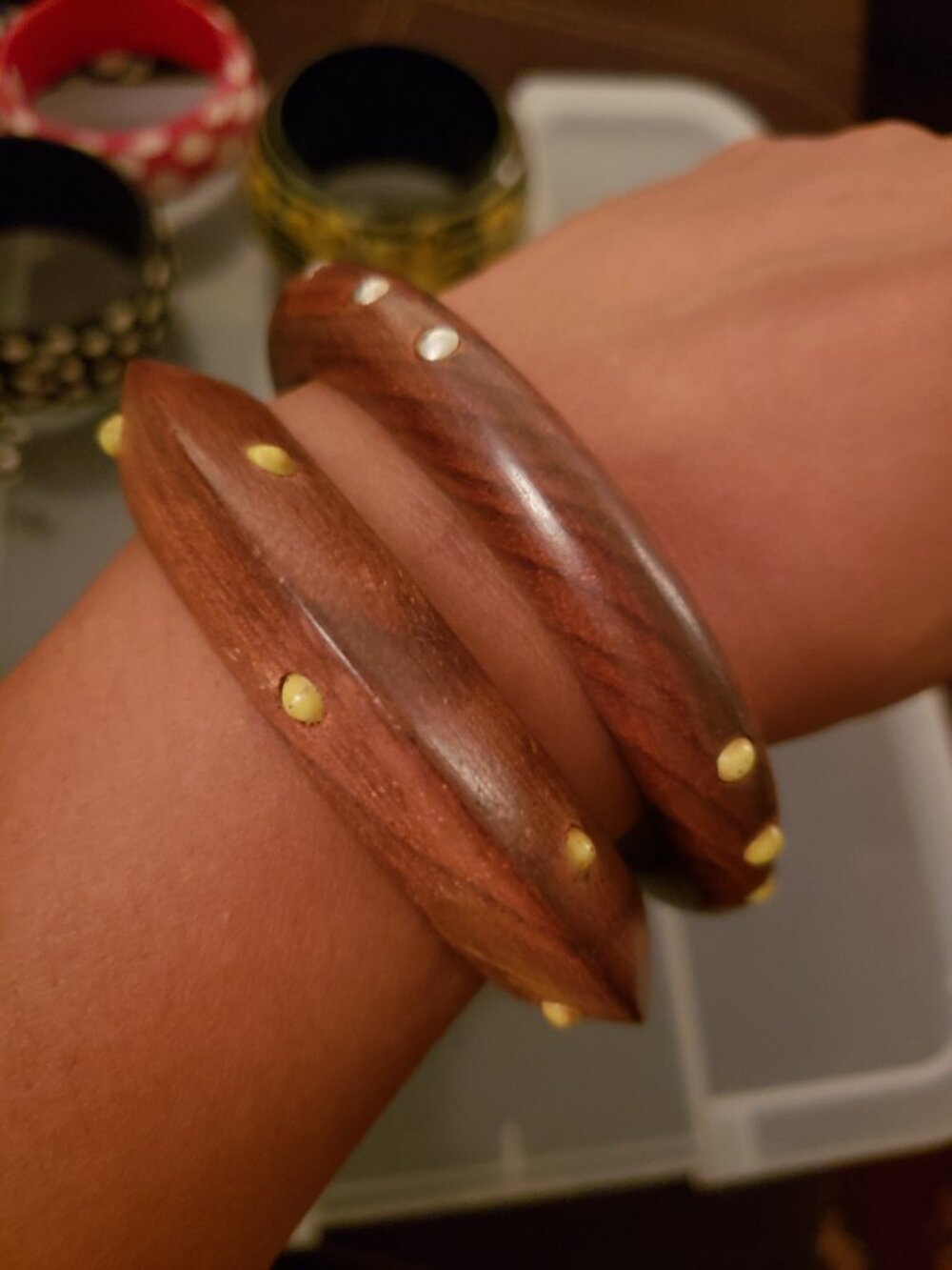 Yellow & Silver Studded Wooden Bangles